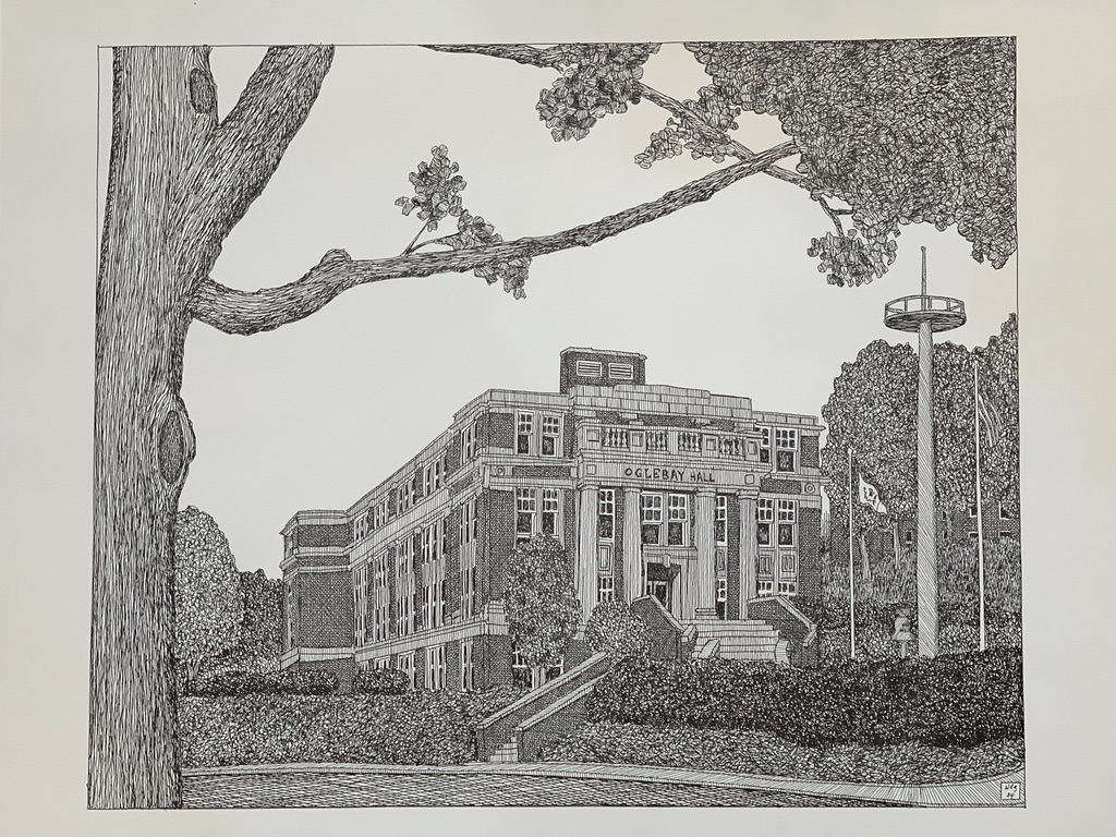 Ogleby Hall West Virginia University Original Pen & Ink