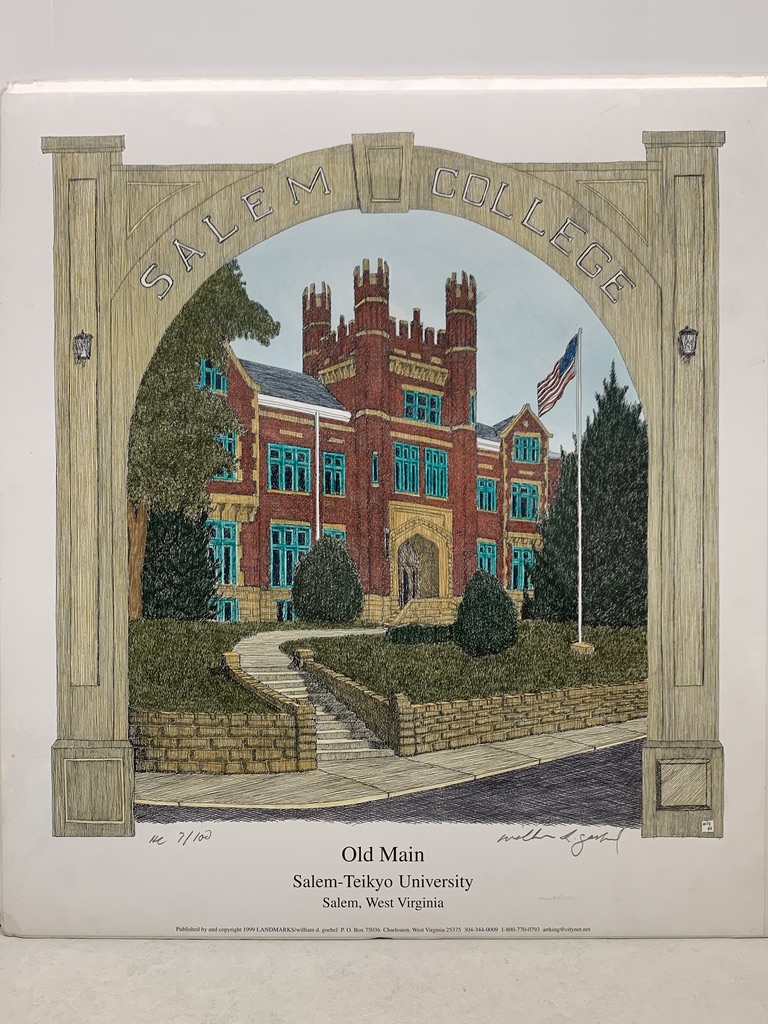 Old Main Salem College Hand Colored Print